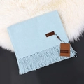 Soft light blue cashmere scarf with elegant tassels and premium wool texture - Sky Blue