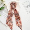 Floral print hair scrunchie with long ribbons in pastel pink and purple chiffon - Floral