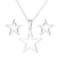 Minimalist silver stainless steel jewelry set featuring hollow star necklace and earrings - Hollow Star / Silver