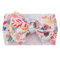 Floral printed baby headband with large bow in white stretch fabric for infants - #18 Childlike