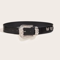 Schwarzer Gürtel in Krokodil-Optik mit silberner Strass-Schmetterlingsschnalle - Schmetterling Strass-Schnalle Krokodil-Muster Schwarz