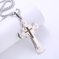 Vintage roestvrijstalen ketting met drielaagse kruishanger en fonkelende diamanten - Met ketting / Zilver (Stijl 1)