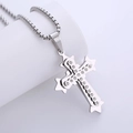 Collana con pendente a tripla croce in acciaio inossidabile argento con zirconi - Color Acciaio (Con Catena)