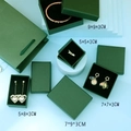Detail showing various sizes of dark green jewelry gift boxes with dimension labels - 5*5*3cm With Sponge / Dark Green