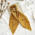 Yellow floral print fabric scrunchie hair tie with long ribbons for women hair styling - Small Flower Yellow