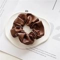 Chic brown PU leather scrunchie with soft faux leather texture for hair styling - Leather Dark Coffee