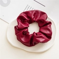 Dark red PU leather scrunchie with pleated texture on a white decorative tray - Leather Wine Red