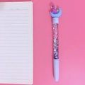 Cute unicorn liquid glitter gel pen with purple sparkles and blue moon topper - Blue Moon Unicorn