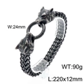 Pulsera vikinga con cabeza de lobo vintage para hombre en acero inoxidable color plata - Negro Mate