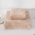Plush pineapple grid coral fleece bath towel set in soft camel color, absorbent and thick - Plain Coffee