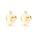 Golden anchor-shaped stud earrings with sparkling clear cubic zirconia stones - Gold Zirconia Inlay Style (KE71095-Z)