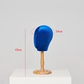 Blue velvet mannequin head with wooden stand for hats and wigs, 54cm circumference - Blue Velvet + Short Base