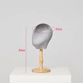 Silver-grey velvet mannequin head on wooden base with dimensions of 54cm by 43cm - Grey Velvet + Short Base