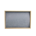 Wooden necklace display tray with grey velvet lining and metal hooks for jewelry storage - Pendant Showcase Tray