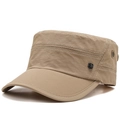 Khaki flat top army cap with breathable metal eyelets and side logo for outdoor cycling - Adjustable / Beige