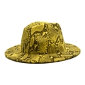 Stylish yellow snakeskin pattern wool felt fedora hat with flat brim for men and women - M (56-58cm) / Green
