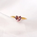 Golden 18K stainless steel ring with heart-shaped pink gem on white silk background - US 8 / Pink + Gold