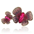 Golden butterfly brooch with pink and purple gradient crystals in a double-wing design - Pink Gradient Double Butterfly
