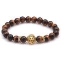 Tiger eye stone beaded bracelet with golden lion head and crystal spacers for men - Tiger Eye Stone With Rhinestone