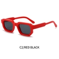 Retro thick-frame square sunglasses with red frames and dark grey lenses for street style - Red Frame Dark Grey Lens