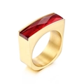 Minimalistischer goldener Edelstahlring mit luxuriösem rotem Edelstein im Rechteckschliff - US 6 / Gold Rot (KR38116-K)