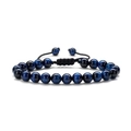 Men's adjustable braided bracelet featuring deep blue tiger eye beads on a black cord - Blue Tiger Eye