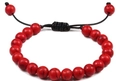 Adjustable red marble texture stone bead bracelet with black braided cord tie - Red Turquoise