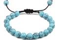Adjustable woven bracelet with round synthetic turquoise beads and black braided cord - Light Turquoise