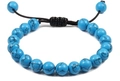 Adjustable woven bracelet with sky blue turquoise beads and black braided rope - Blue Howlite