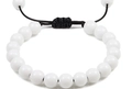 Minimalist white round beaded bracelet with adjustable black braided cord and polished beads - Porcelain White