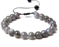 Adjustable woven bracelet featuring gray labradorite beads with blue flash and pull cord - Labradorite
