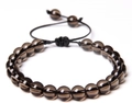 Pulsera tejida ajustable con cuentas de piedra de ojo de tigre oscuras y pulidas - Cristal sintético marrón