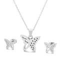 Silver stainless steel jewelry set featuring hollow butterfly pendant and matching earrings - Steel Color (KS132895-KFC)