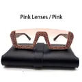 Pink gradient square sunglasses with sparkling rhinestones on a black leather case - Pink Lens Pink Rhinestone