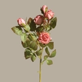 Single stem artificial pink rose with realistic buds and vintage burnt edges for home decor - 5 Heads/Branch / Autumn Pink