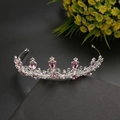 Silver crystal crown with pink heart gemstone and rhinestones on black display - Heart Shaped Pink Gem / Silver Pink