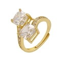 Adjustable gold ring featuring two square cubic zirconia stones and pave band details - Gold White Zirconia