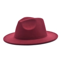 Classic dark red wool fedora hat with indented crown and wide brim for men and women - M (56-58cm) / Burgundy