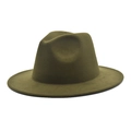 Close-up of olive green wool fedora hat with classic pinched crown and wide brim - M (56-58cm) / Army Green