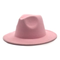 Top view of pink wool felt fedora hat with classic teardrop crown and wide brim - M (56-58cm) / Pink