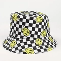 Detail of checkered bucket hat featuring a melting yellow smiley face print on canvas - M (56-58cm) / Checkerboard Yellow Melting Smiley