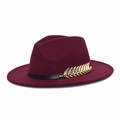 Detail of burgundy fedora with black leather band and golden leaf rhinestone ornament - M (56-58cm) / Burgundy