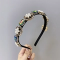 Baroque headband with colorful crystals and white pearl flowers on golden alloy - Colorful