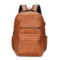 Mochila vintage de cuero PU marrón con puerto USB y múltiples compartimentos grandes - Amarillo