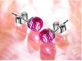 Pink multifaceted crystal ball earrings with S925 silver studs and pink marble background - 8mm / Light Pink