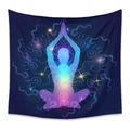 Bohemian yoga wall tapestry featuring a colorful chakra silhouette and starry cosmic design - 73X95CM / Blue Nebula Meditation/Brushed