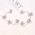 Silver butterfly ear cuff with sparkling zircon crystals in a non-pierced design - Left Ear / Silver