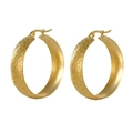 Detail view of large gold hoop earrings with unique hammered texture and hinge clasp - 18K Gold / Large Style / Gold