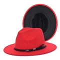 Close-up of a bright red wool fedora with a black band and detailed inner lining - M(56-58cm) / Bright Red (Black Interior)