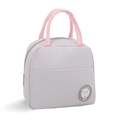Borsa termica per il pranzo in tessuto grigio con manici rosa e logo rotondo - Grigio